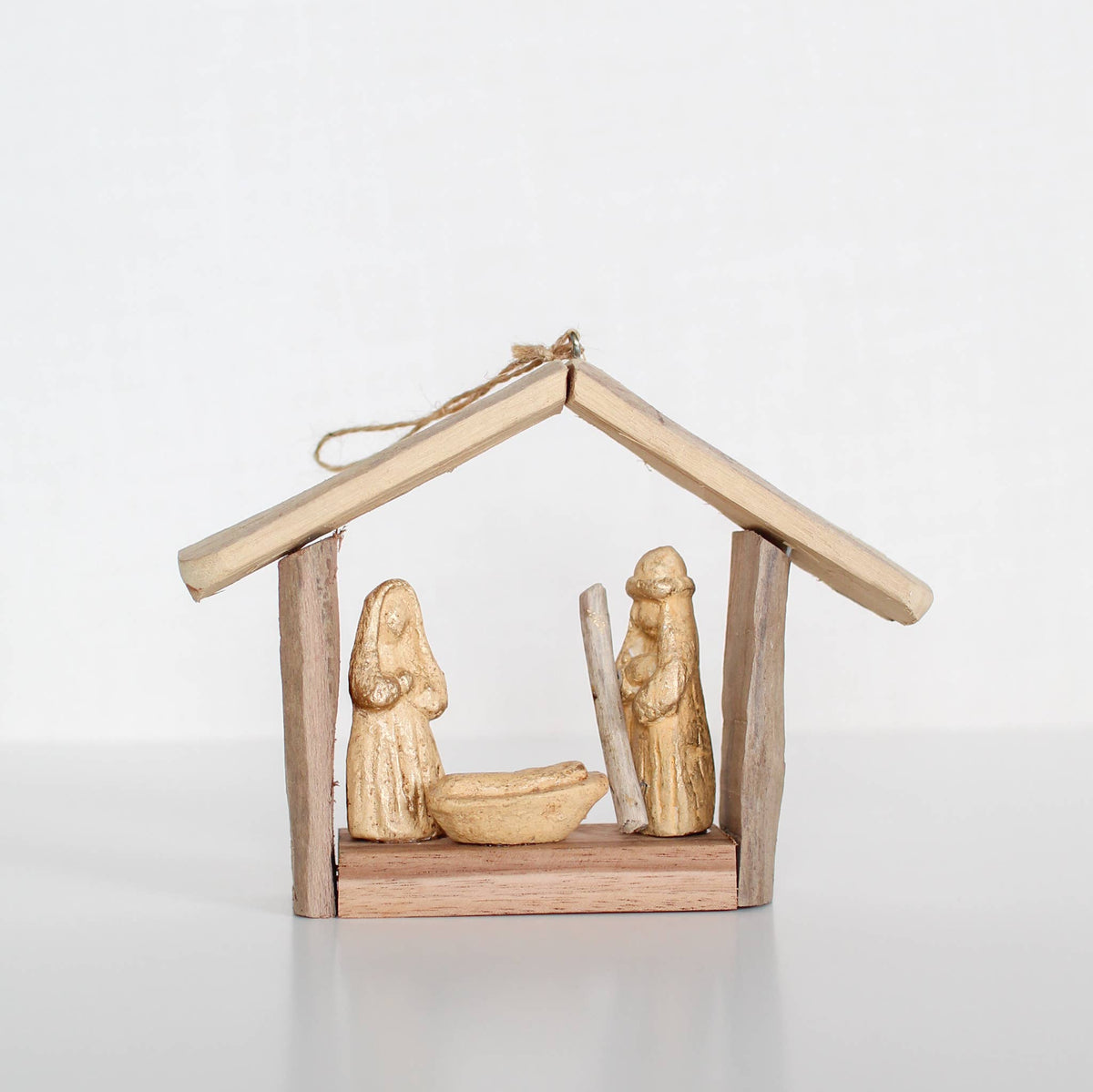 4.5" x 7" Driftwood Holy Family House Ornament (Nat/Gold)