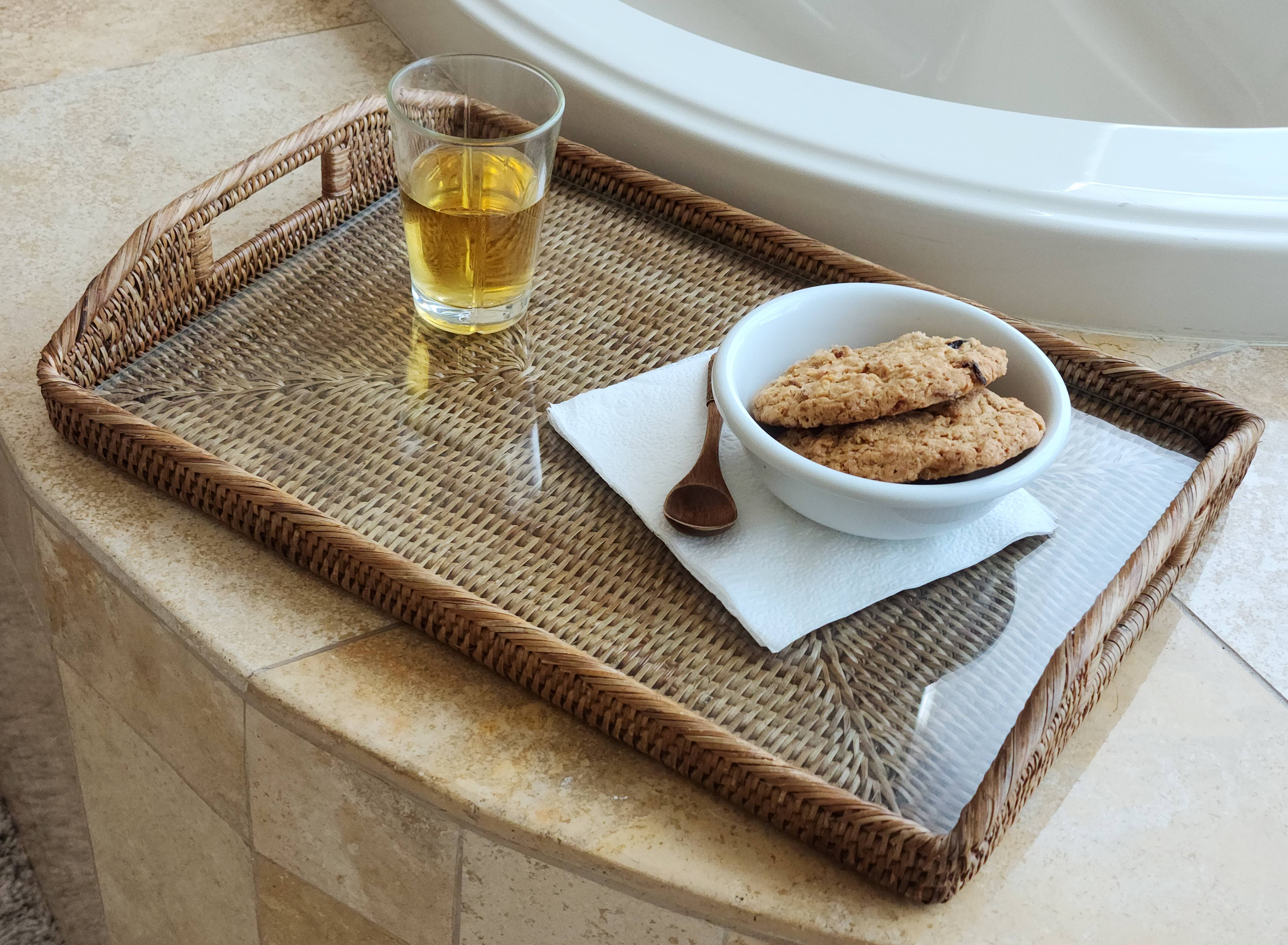 Rattan Rectangular Serving Tray with Glass Insert