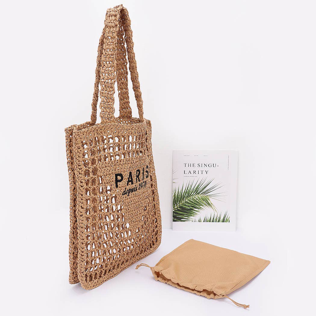 Faux Straw Braide Tote Bag w/ pouch