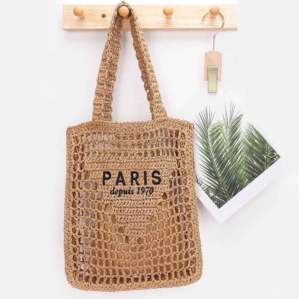 Faux Straw Braide Tote Bag w/ pouch