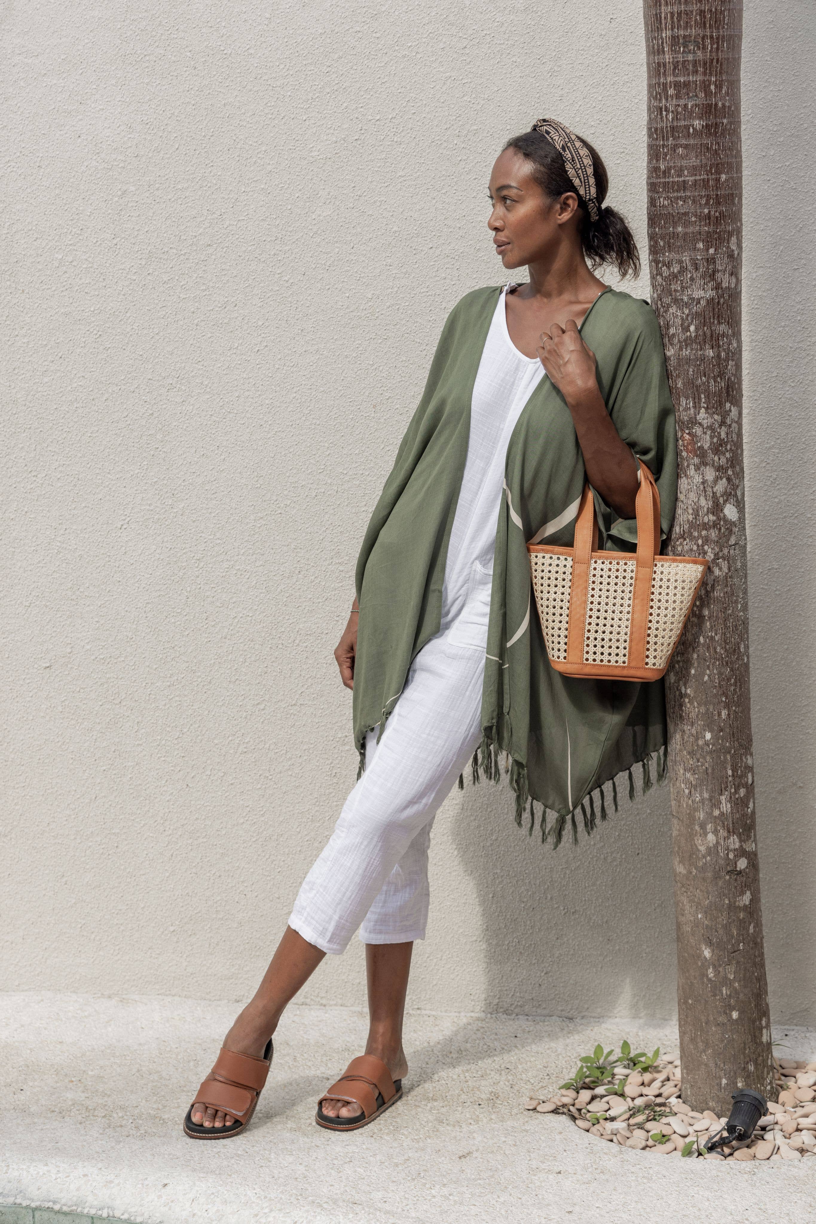 Raja Leather and Cane Carryall Bag