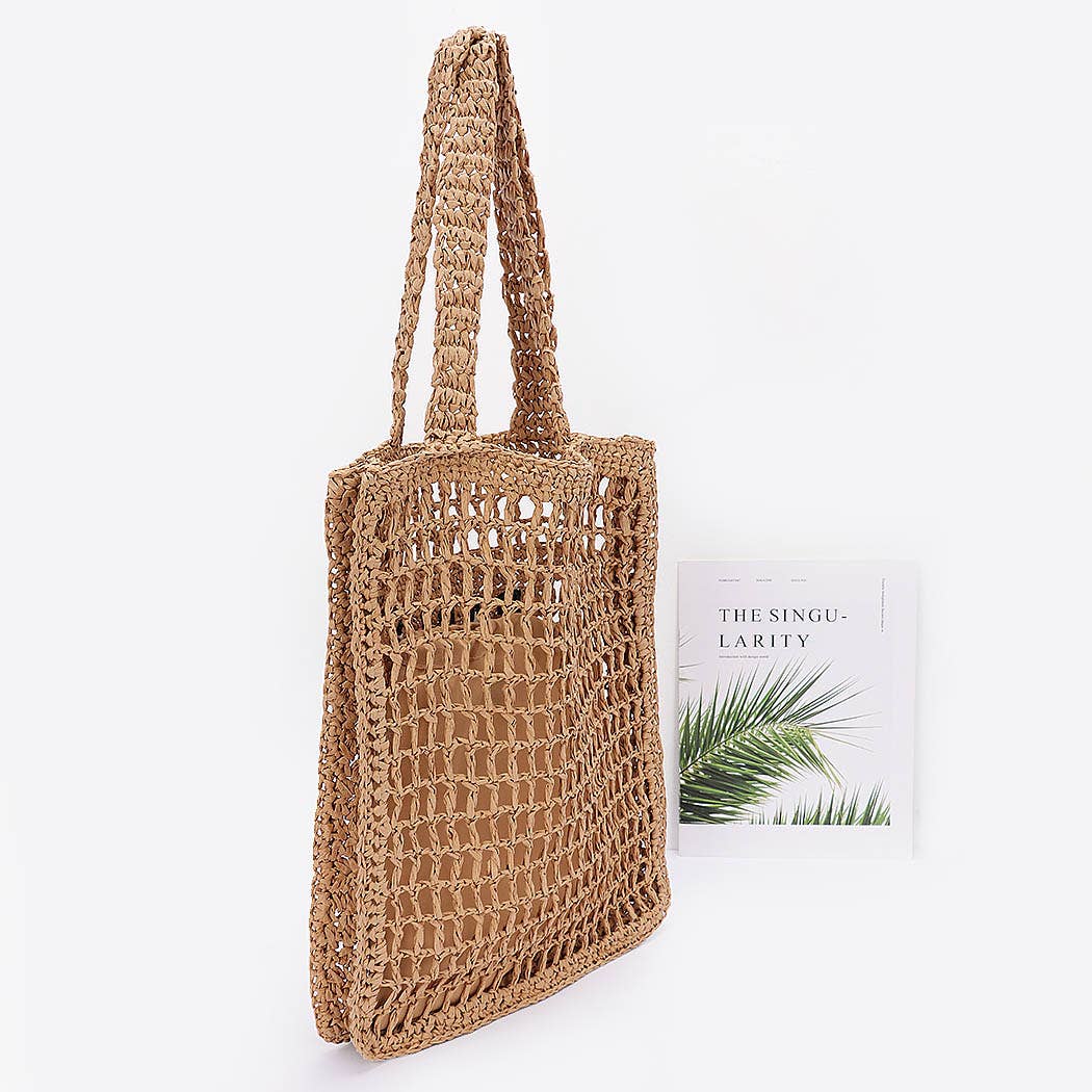 Faux Straw Braide Tote Bag w/ pouch