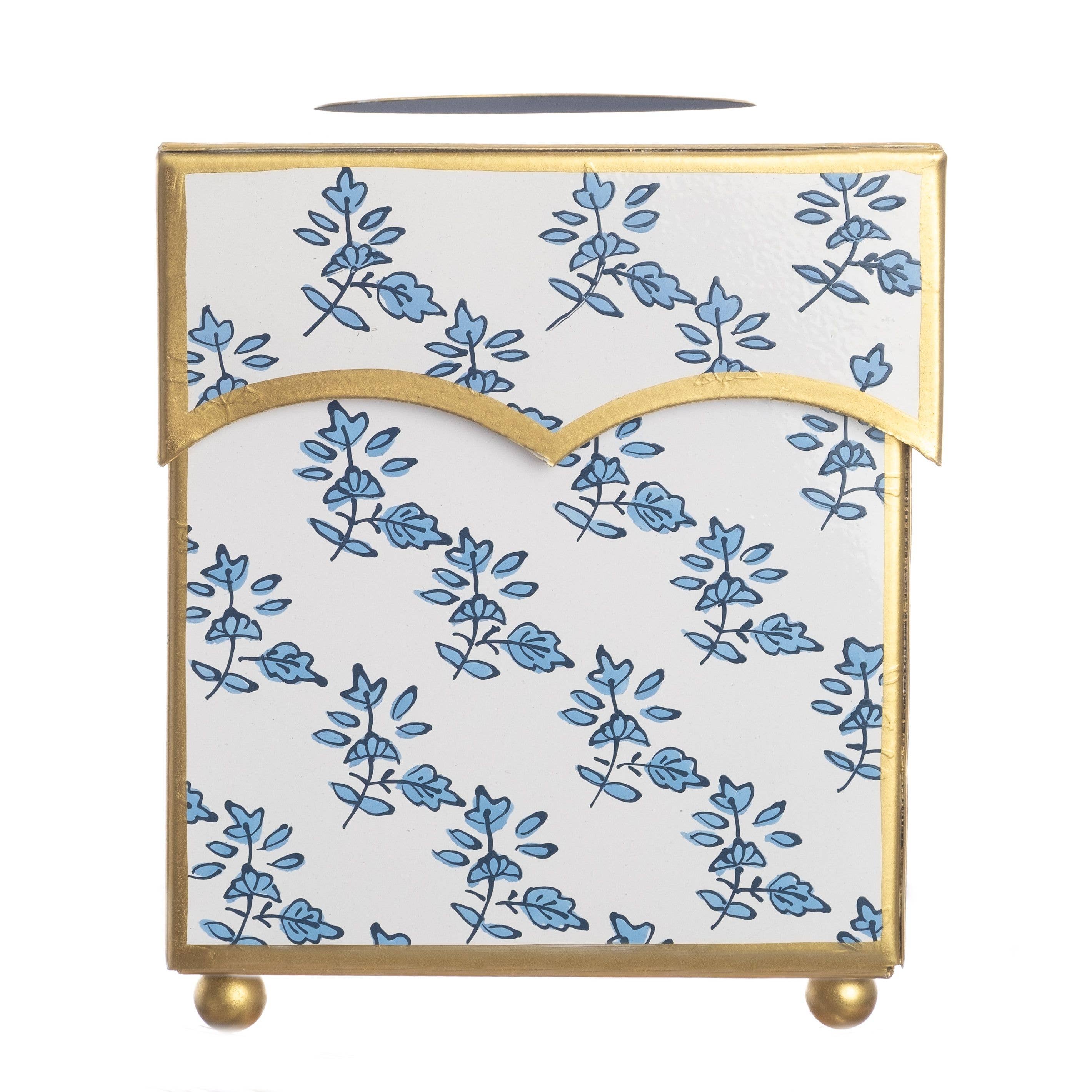 BLUE ALL OVER FLORAL SCALLOPED TISSUE HOLDER