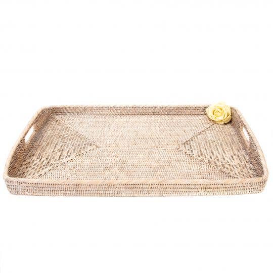 Artifacts Rattan™ Rectangular Ottoman Tray with High Handles