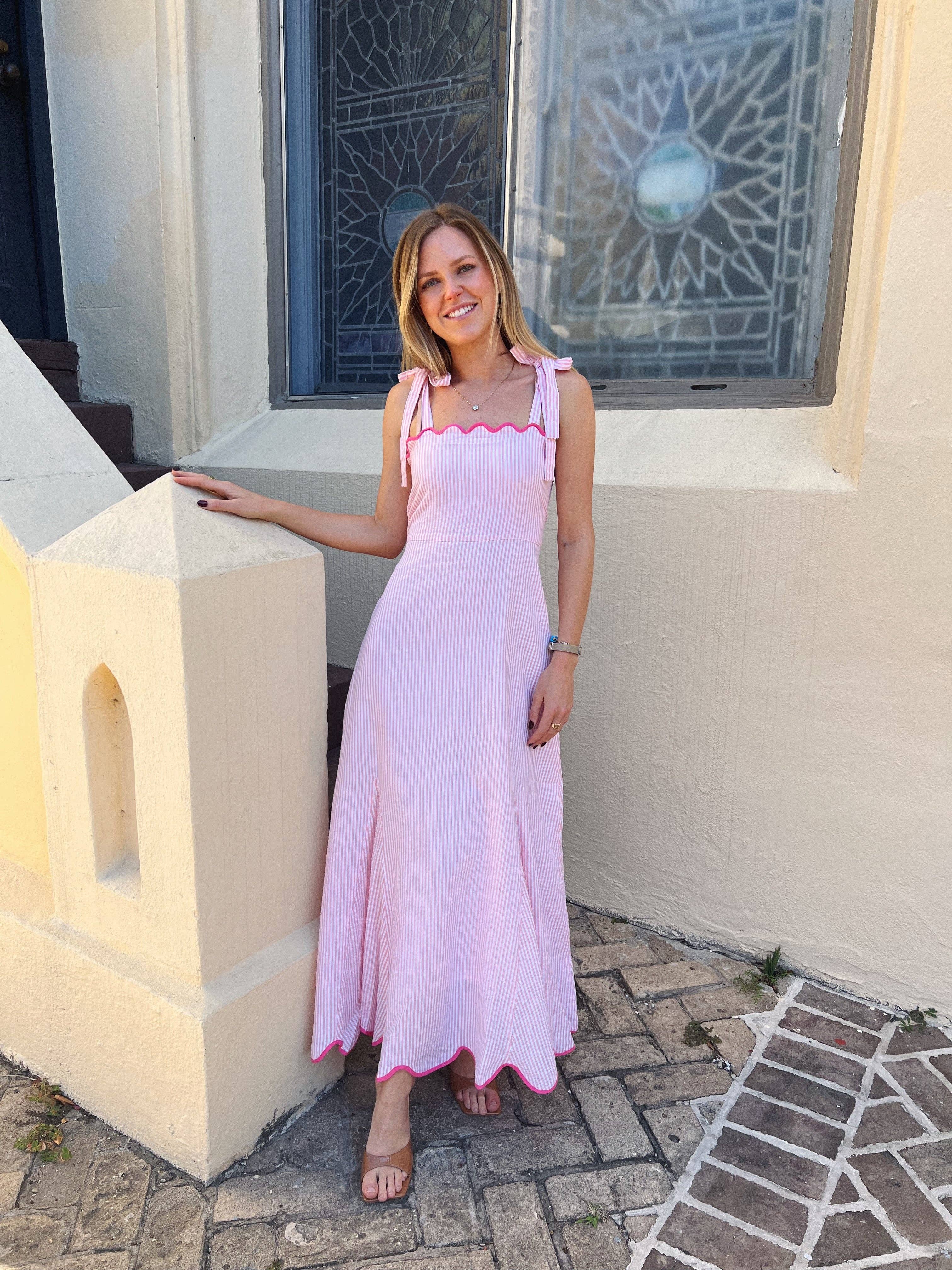 Abigail Maxi Dress Pink Seersucker