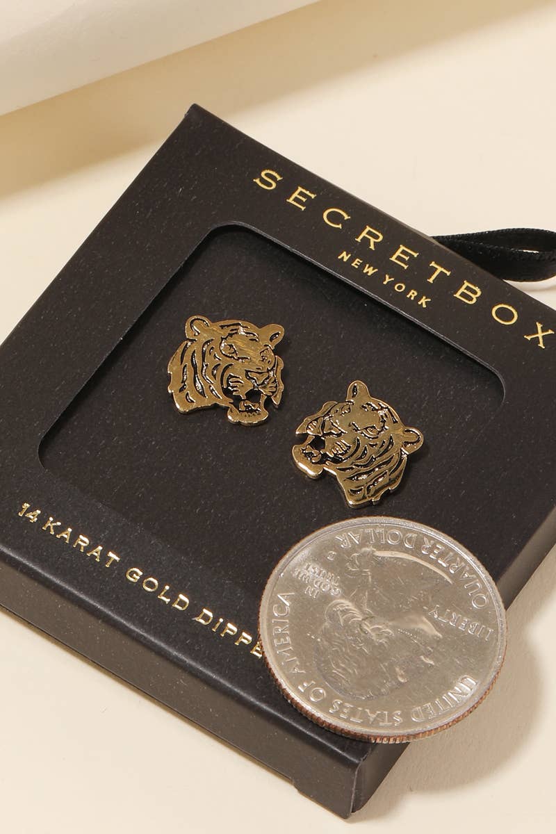 Secret Box Tiger Head Stud Earrings