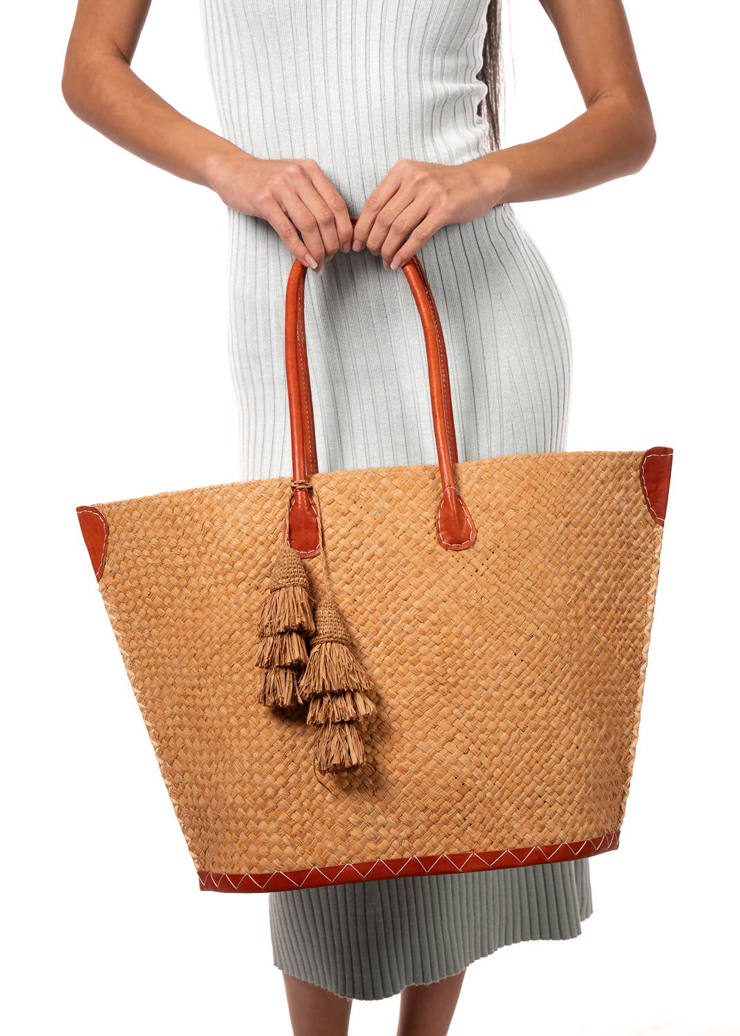 Santa Ynez Woven Small Straw Tote Bag with Tassel Charm