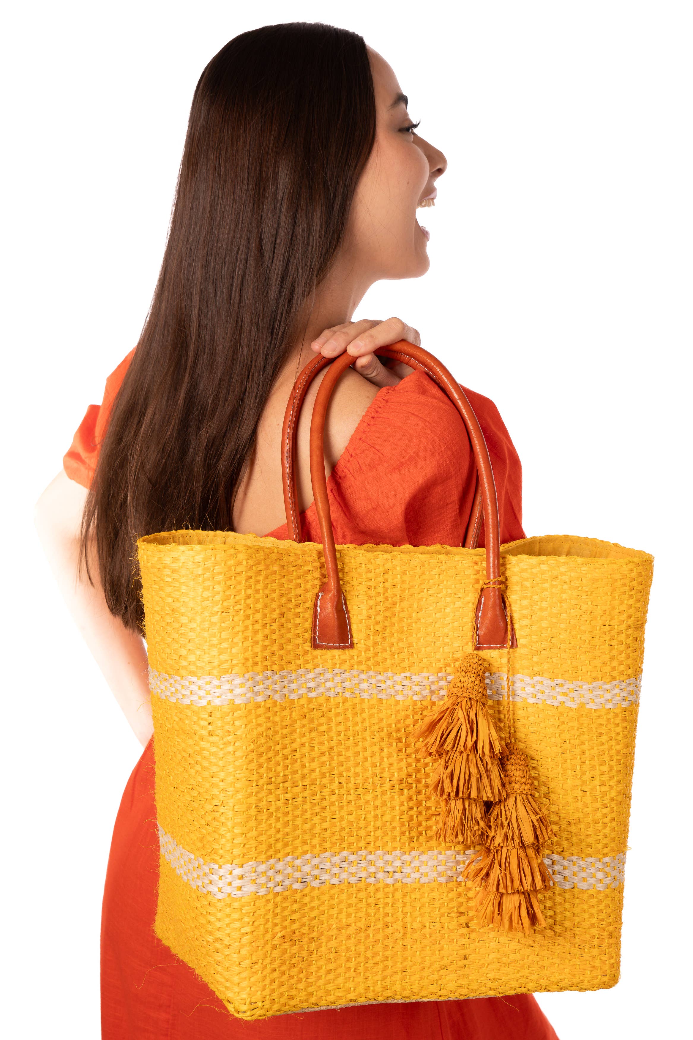 Havana Sisal Basket Bag with Tassel Charm Embellishment