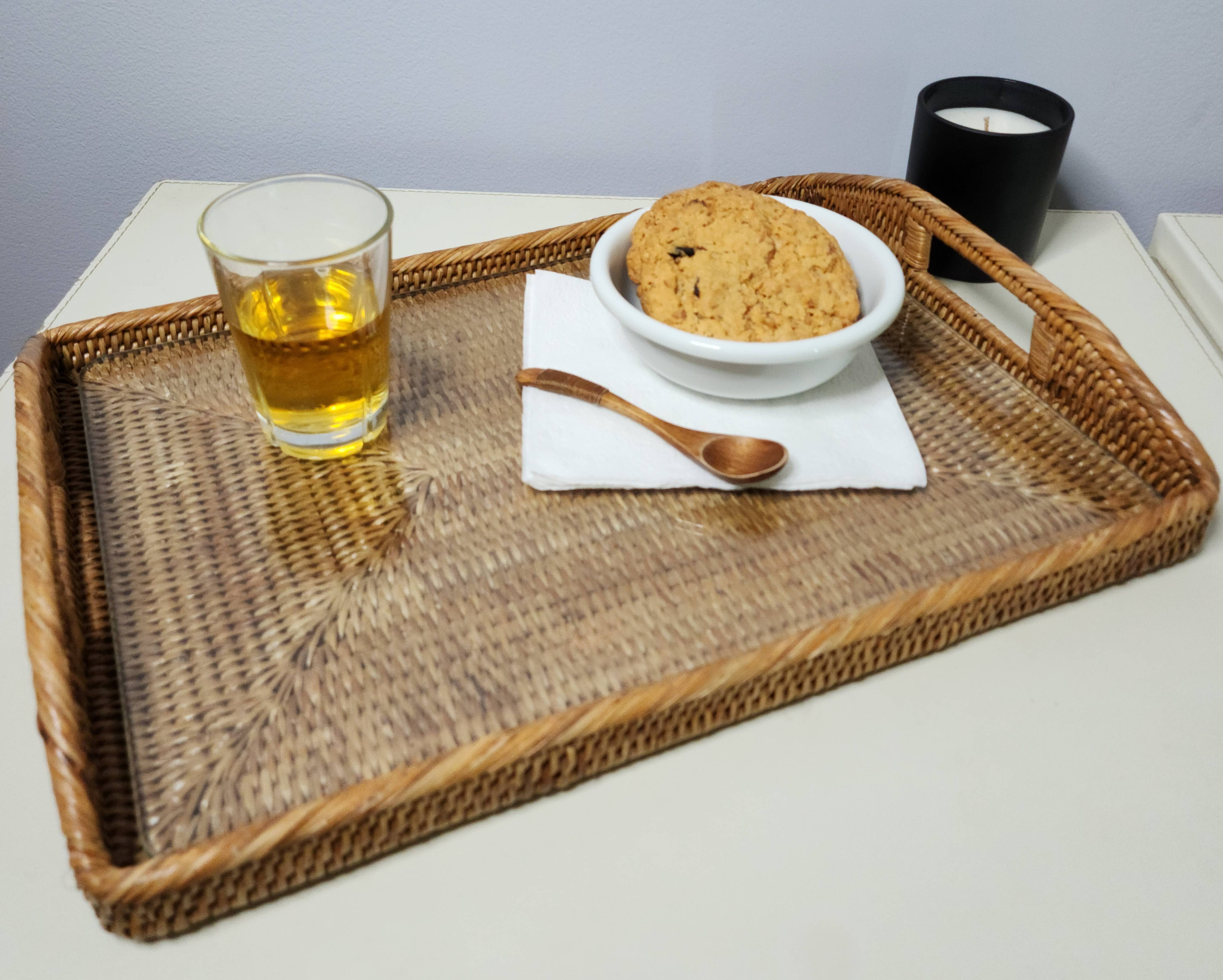 Rattan Rectangular Serving Tray with Glass Insert