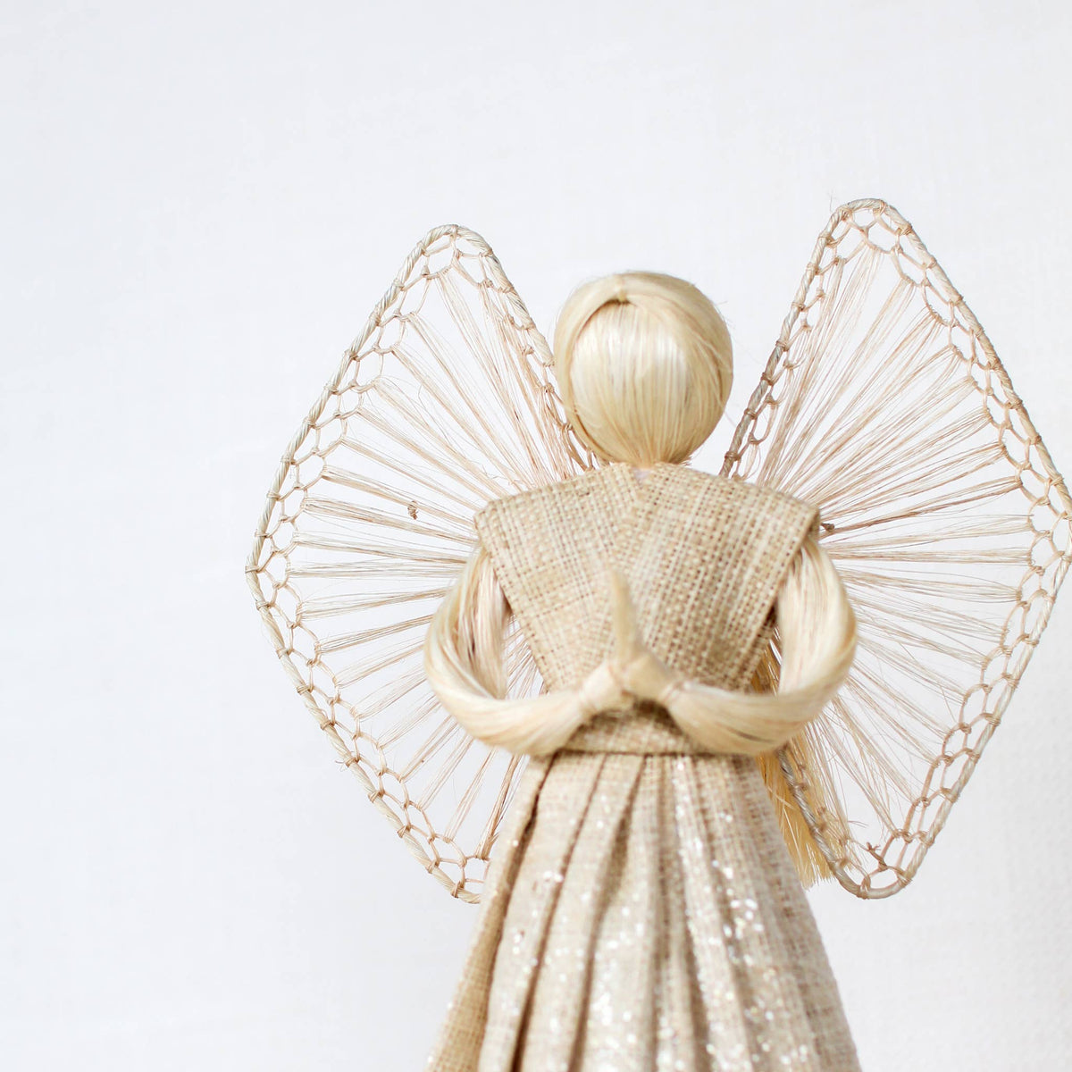 12” Raffia Angel w/Pleated Dress (Natural)