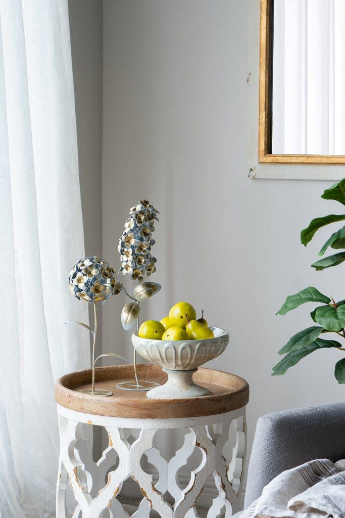 6x4.5x20" Gold Iron Hydrangea Statue on Round Base