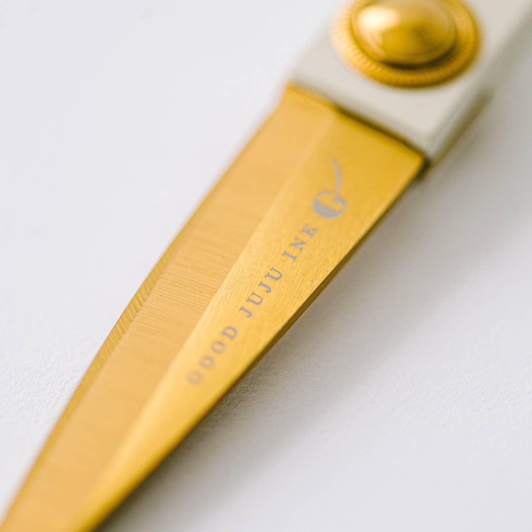Ivory and Gold Heirloom Scissors with Case - Sage Green