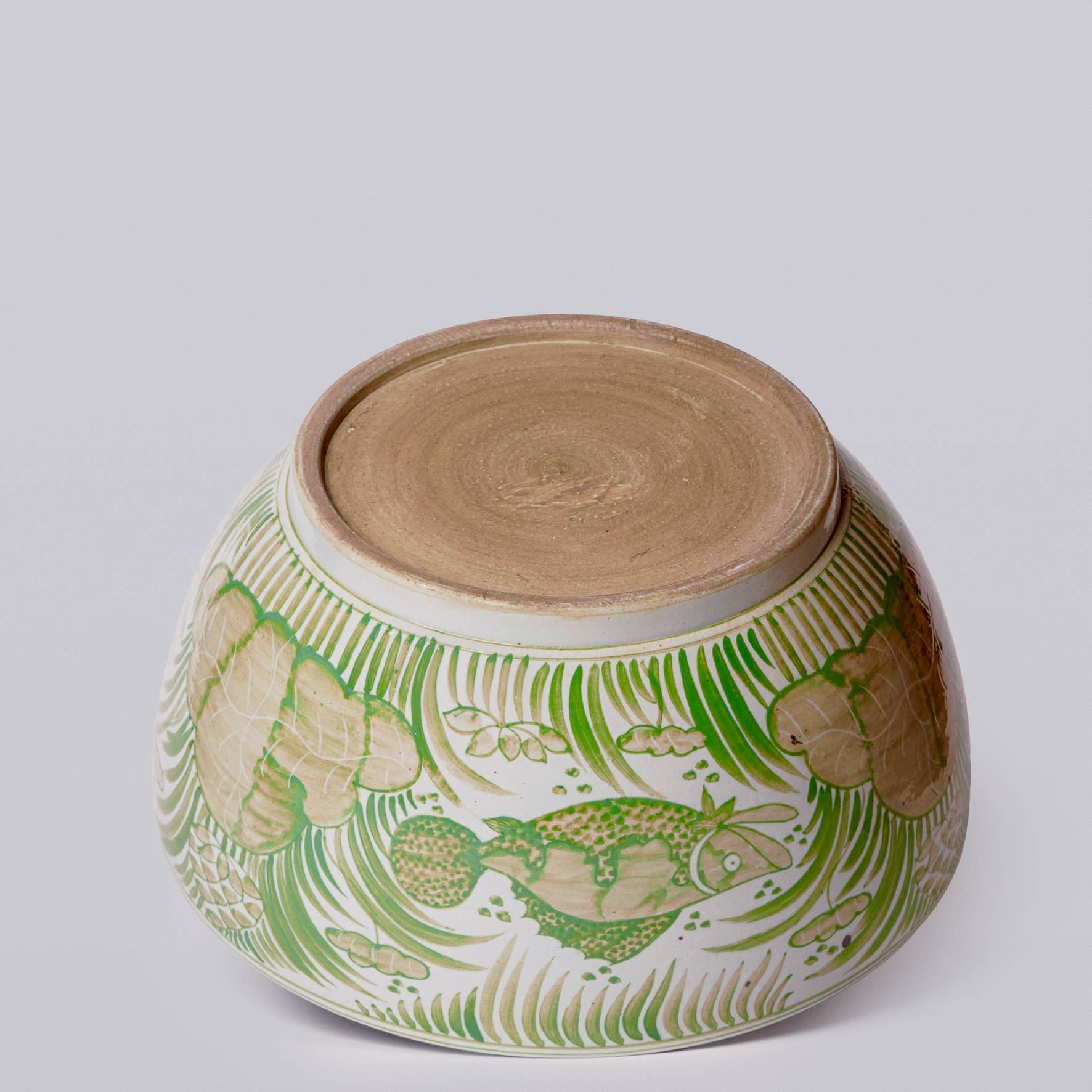 Green and White Porcelain Fish and Lotus Large Bowl