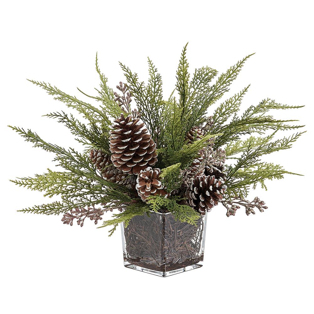 10" Pine Cone/Pine in Glass Vase