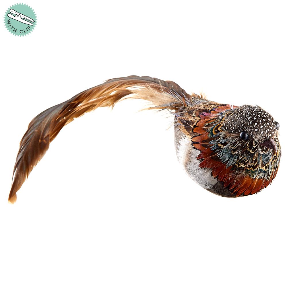 Feather Bird With Clip Brown