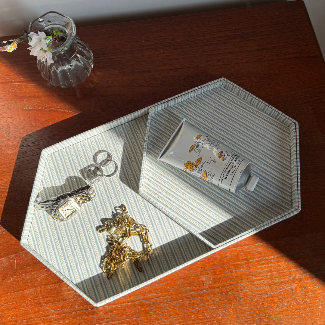 Clémence Hexagon Tray Set, Blue Mist