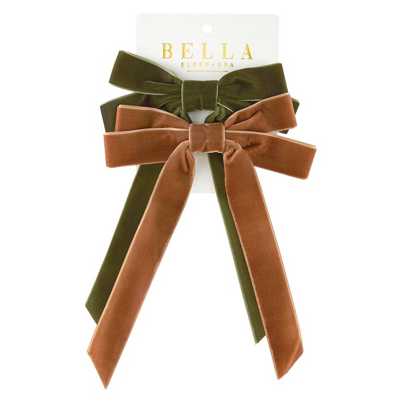 Velvet Bow Clip Set - Brown/Green