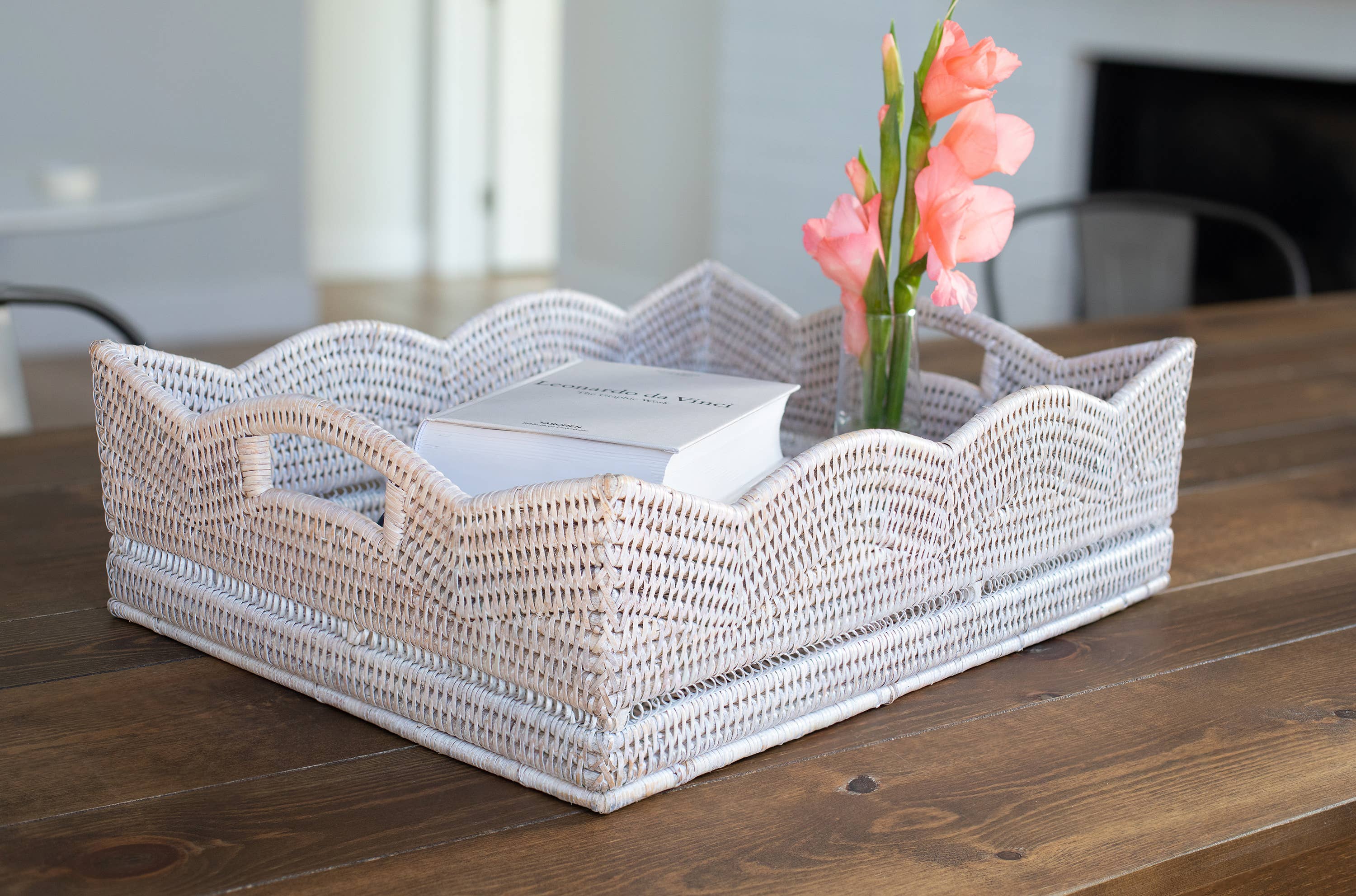 Artifacts Rattan Scallop Collection Rectangular Basket