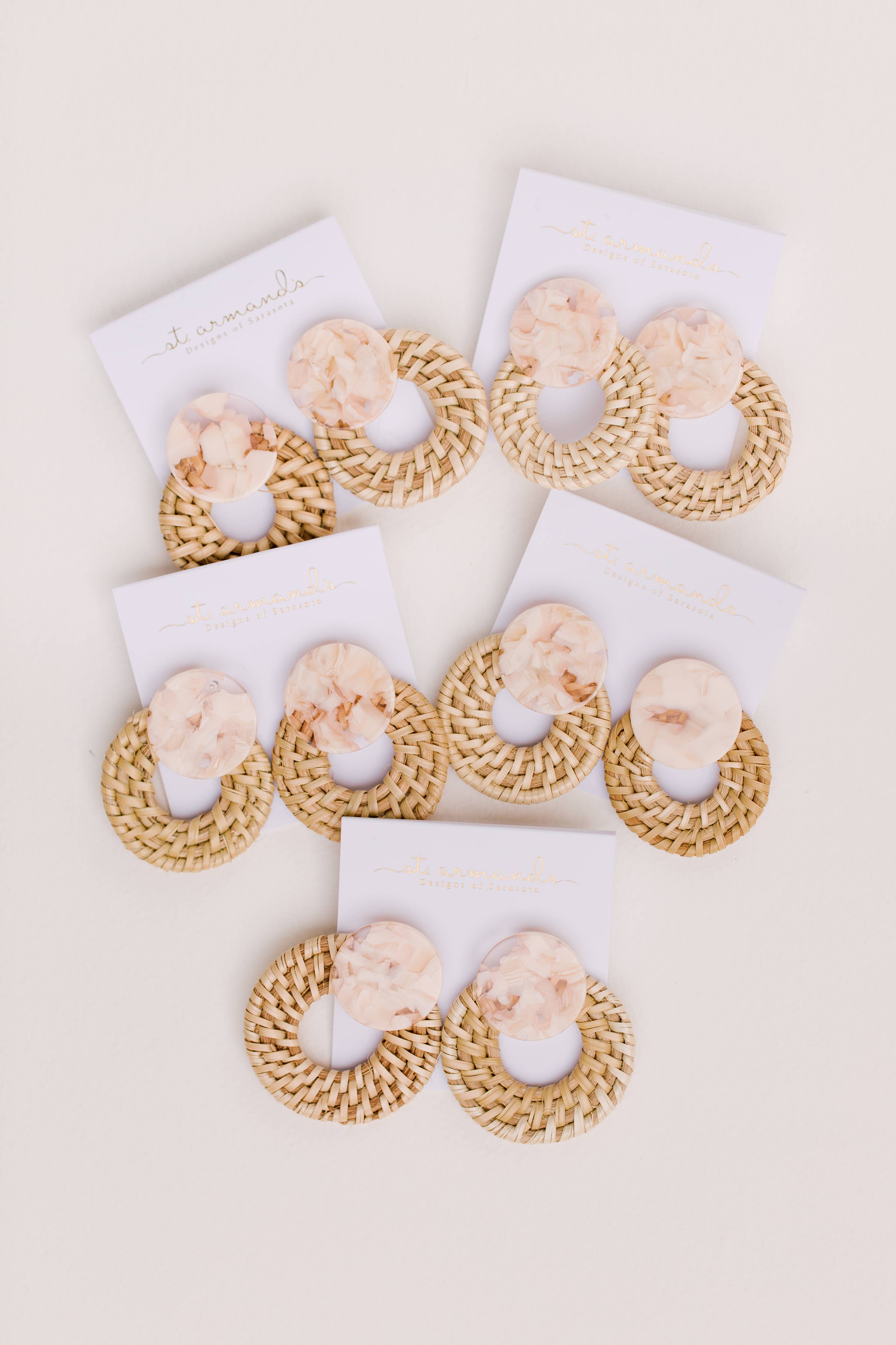 Blonde Rattan Bali Doorknocker Statement Earrings