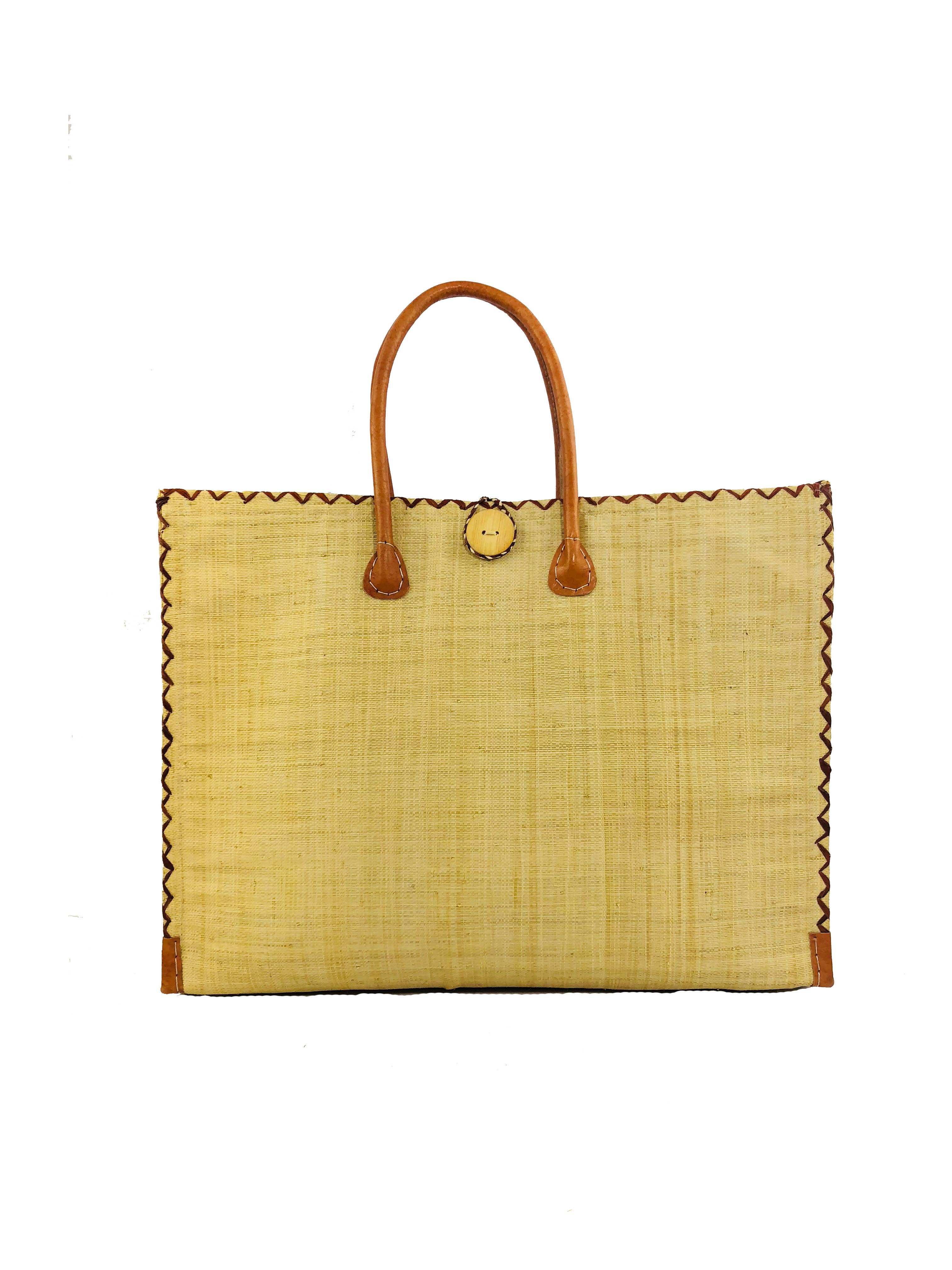 Zafran Solid Straw Beach Bag with Plastic Liner - 2 Sizes