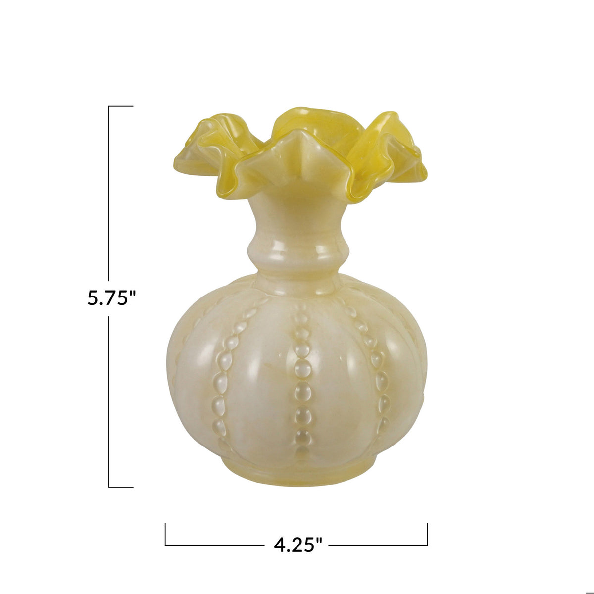 Opaque Hand-Blown Yellow Glass Ruffled Vase