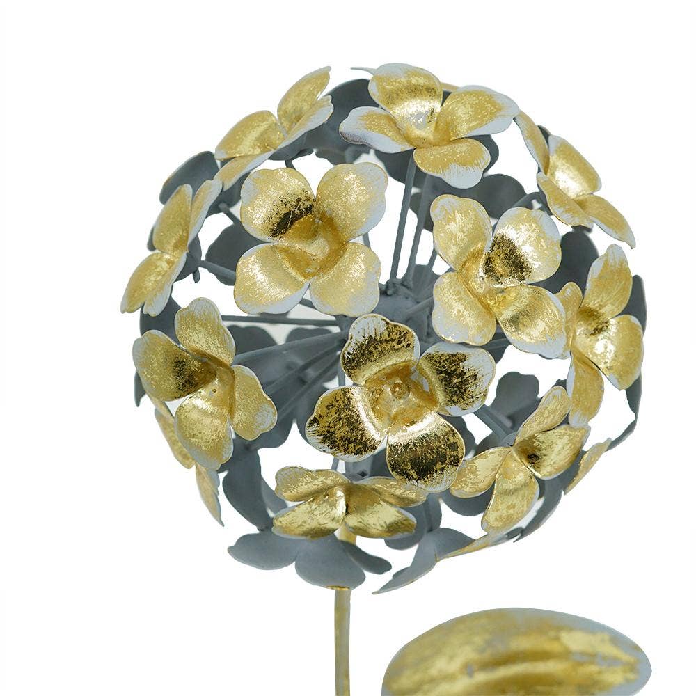 5x5x14" Gold Iron Hydrangea Statue on Round Base