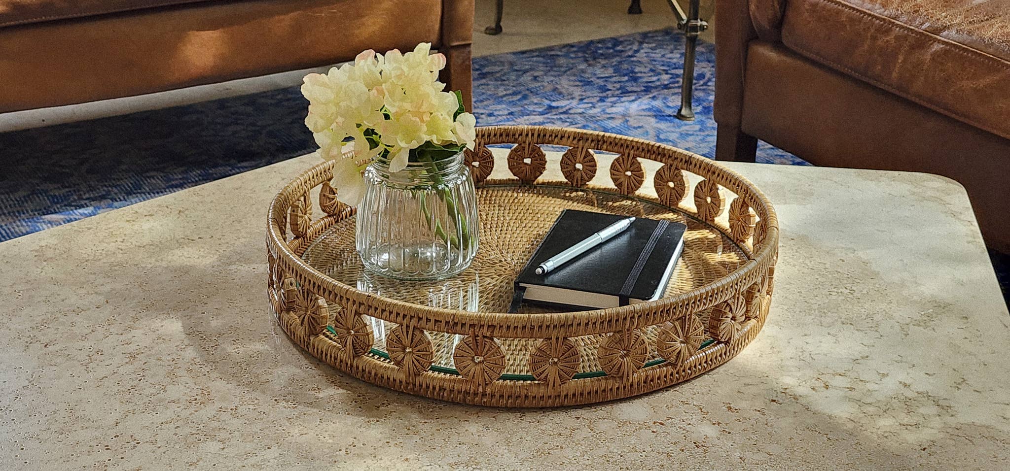 Artifacts Rattan™ Inna Design Round Tray with Glass Insert