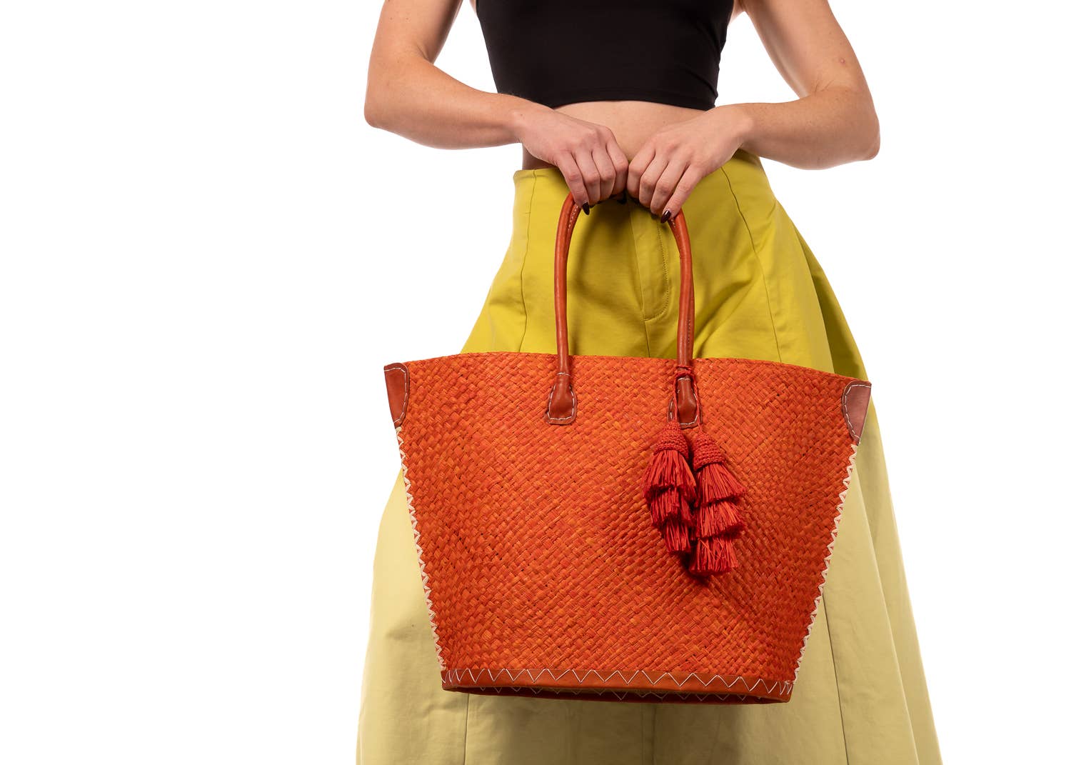Santa Ynez Woven Small Straw Tote Bag with Tassel Charm