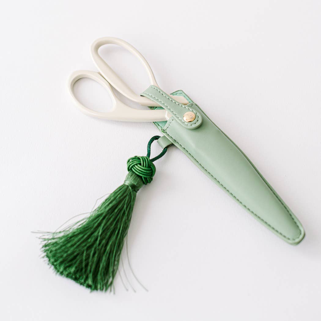 Ivory and Gold Heirloom Scissors with Case - Sage Green