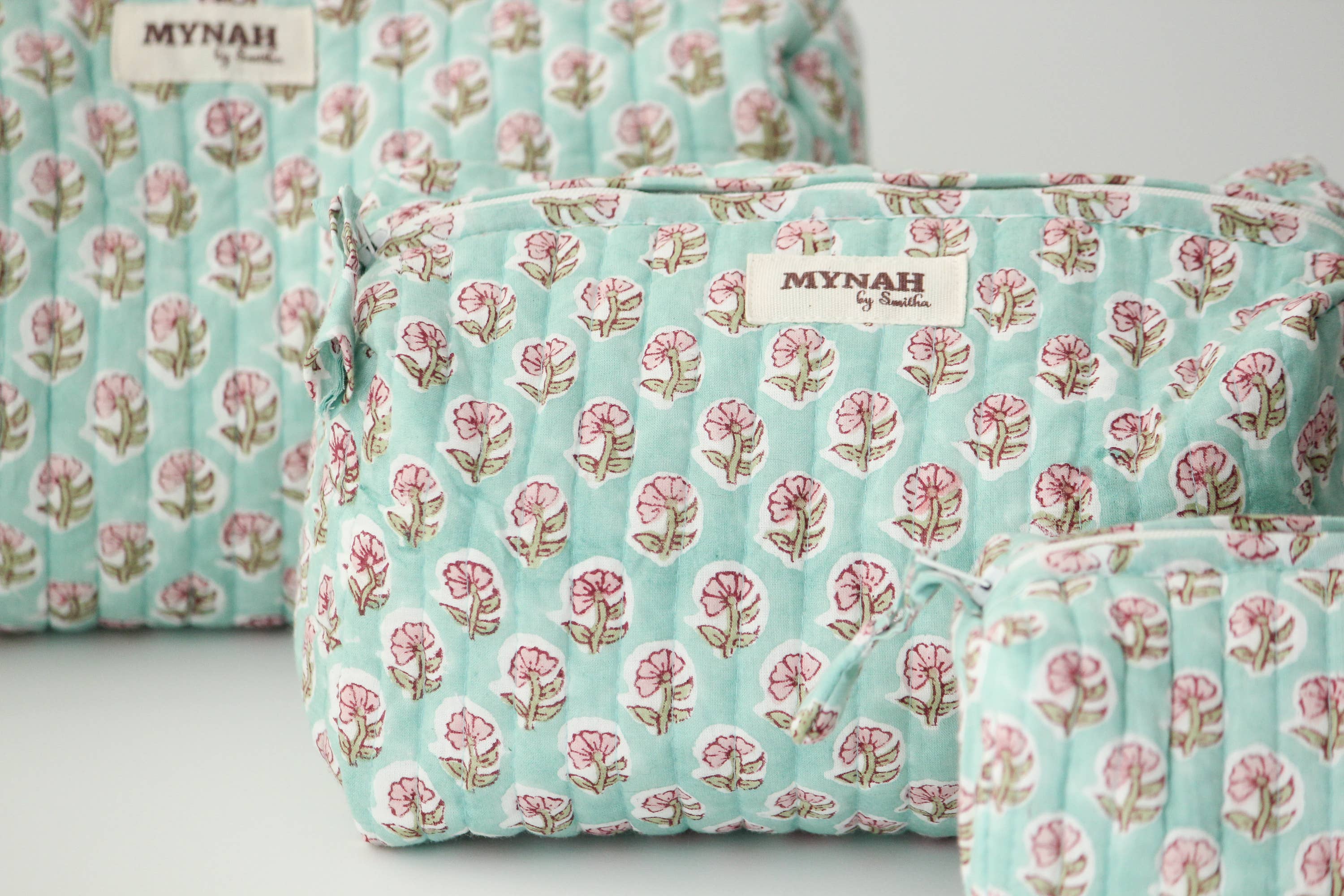 Mint floral print travel/make up/organizer/bag