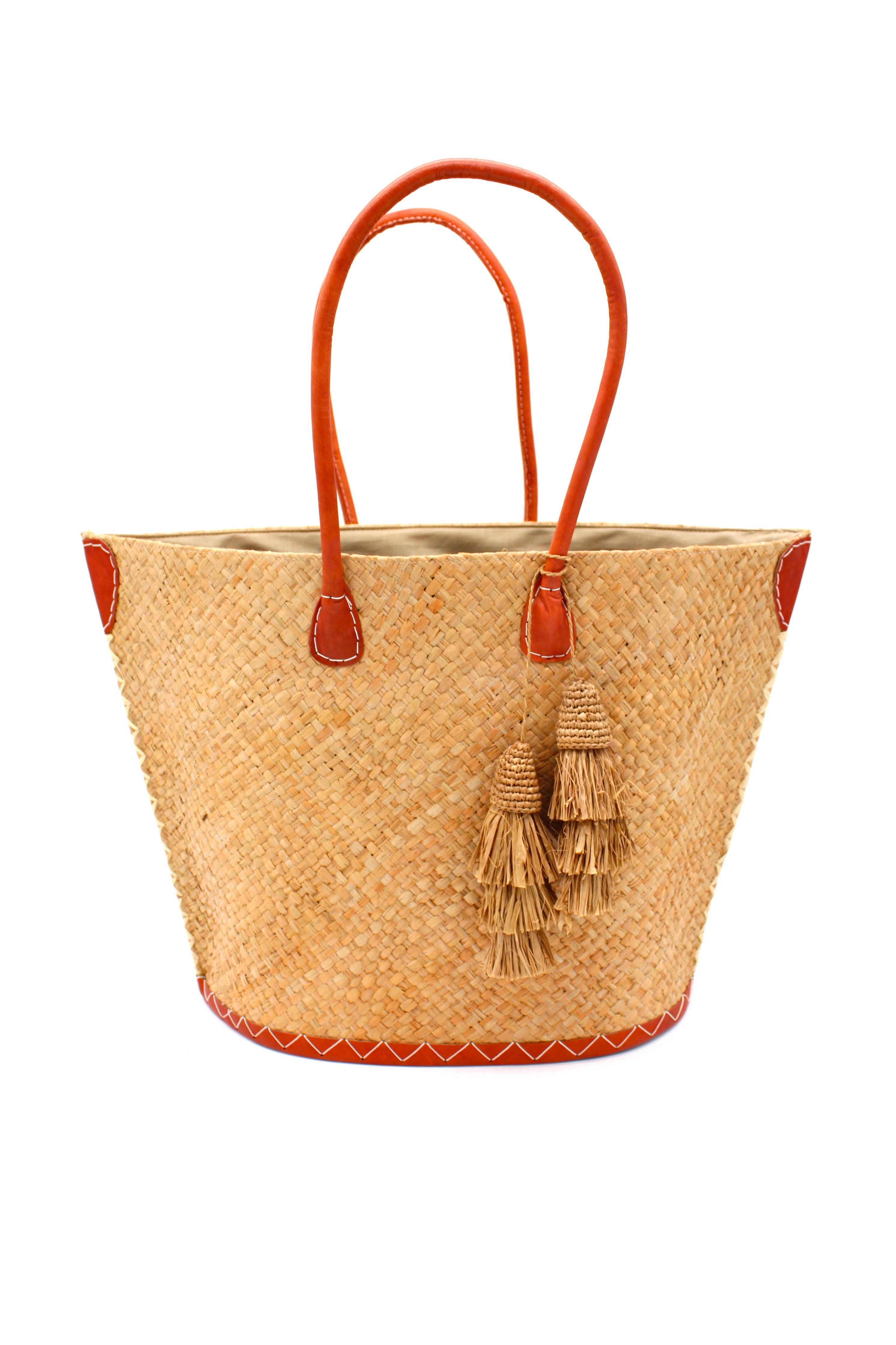 Santa Ynez Woven Small Straw Tote Bag with Tassel Charm