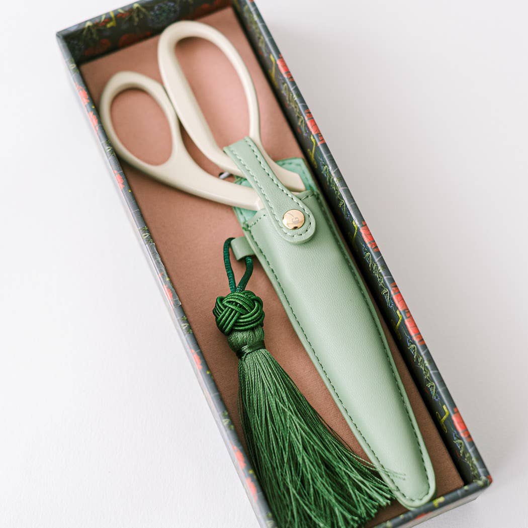 Ivory and Gold Heirloom Scissors with Case - Sage Green