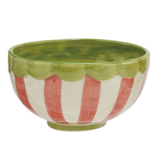 Hand-Painted Stoneware Striped Bowl with Scalloped Rim