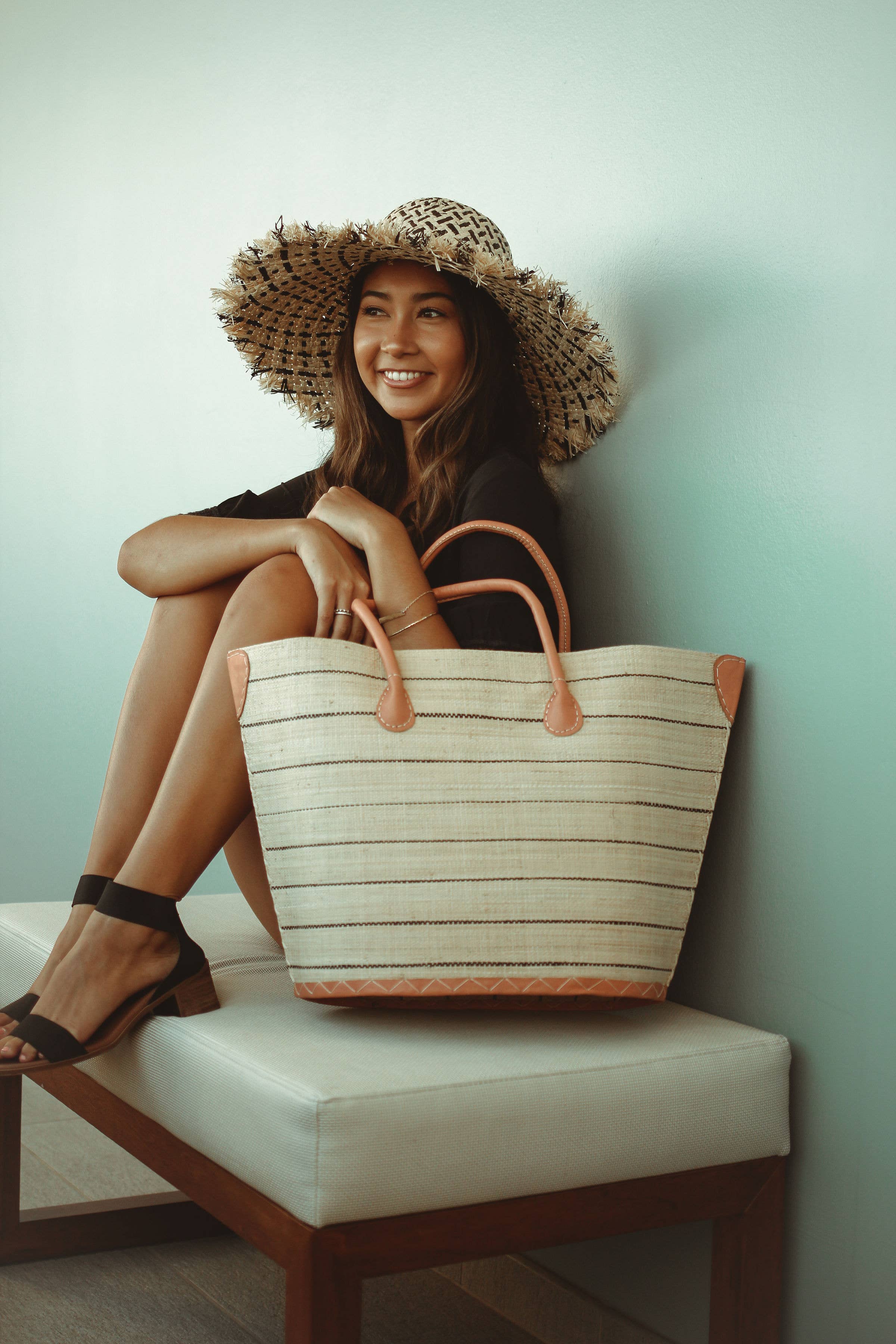 Santa Cruz Pinstripes Small Straw Tote Bag