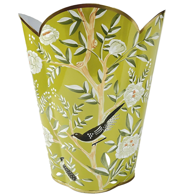 FABULOUS CITRON GREEN CHINOISERIE WASTE PAPER BASKET