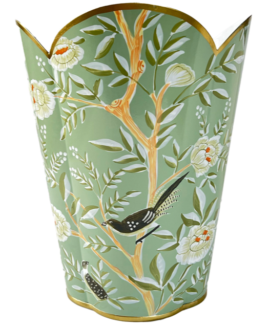 FABULOUS CELADON CHINOISERIE WASTE PAPER BASKET