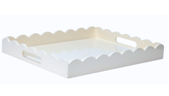 WHITE HIGH GLOSS SCALLOPED SERVING TRAY (3 SIZES) (Co