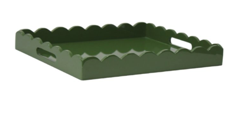MOSS GREEN HIGH GLOSS SCALLOPED SERVING TRAY (3 SIZES)