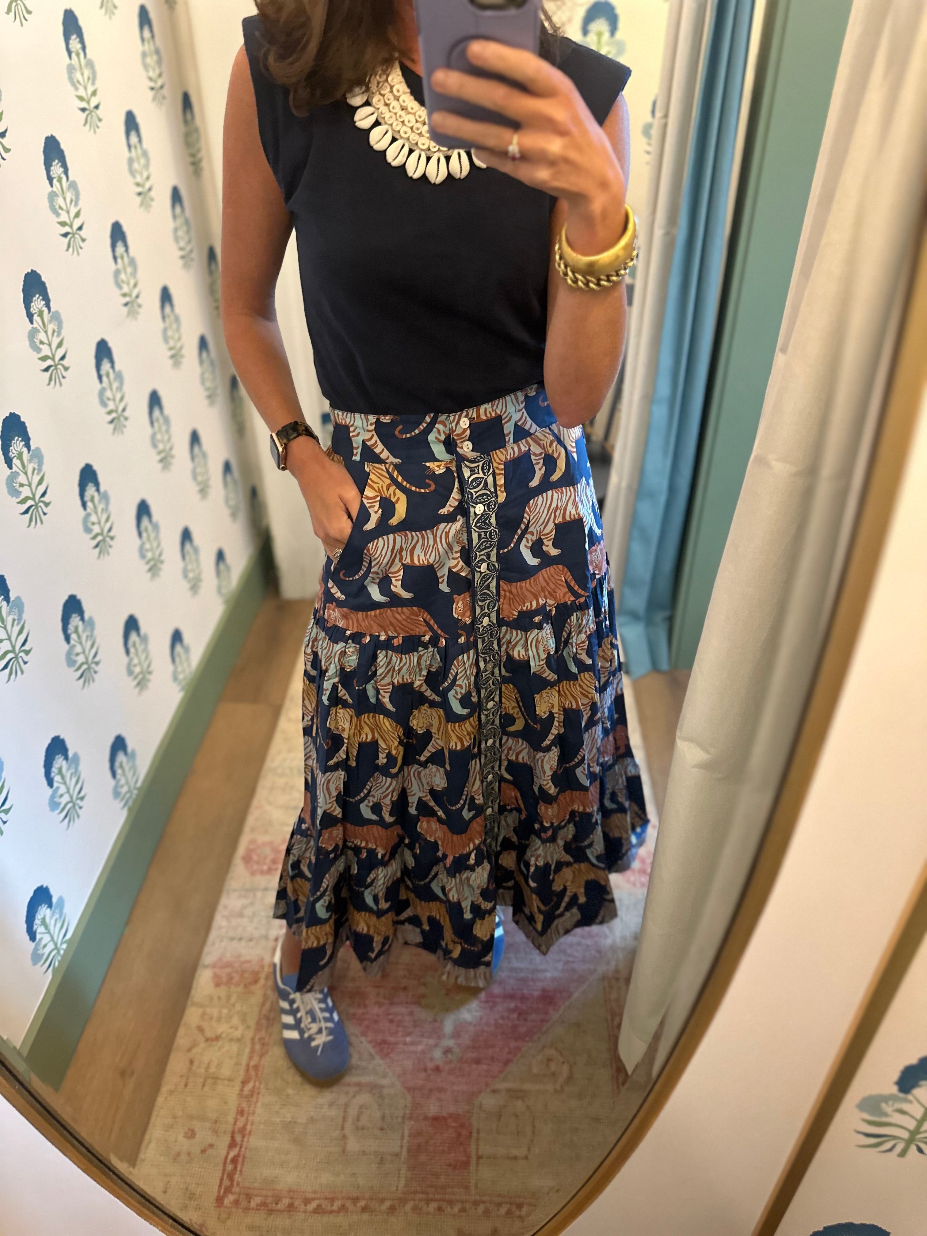 Oliphant Button Front Skirt- Raj Navy