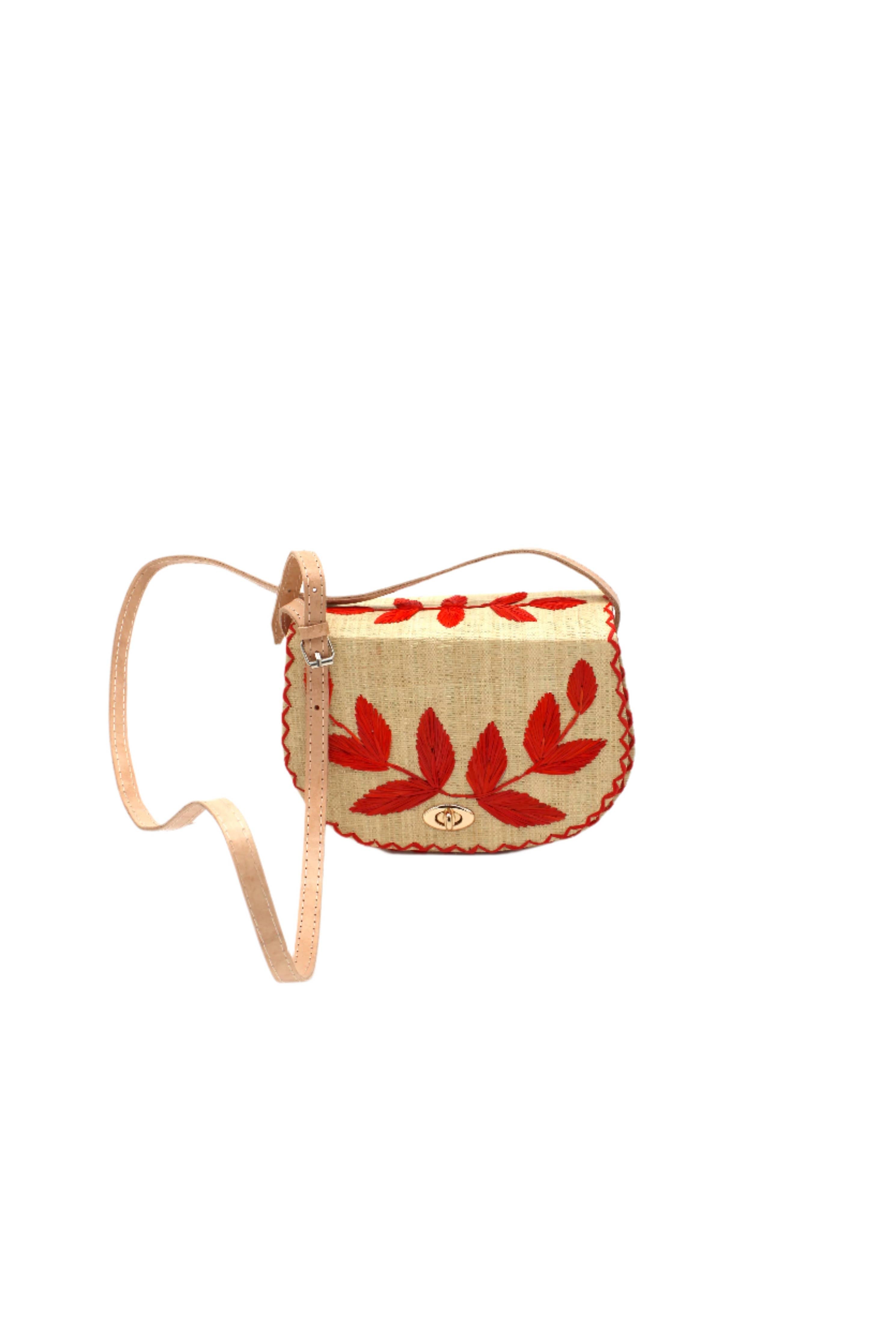 70's Embroidered Vines Straw Crossbody Bag