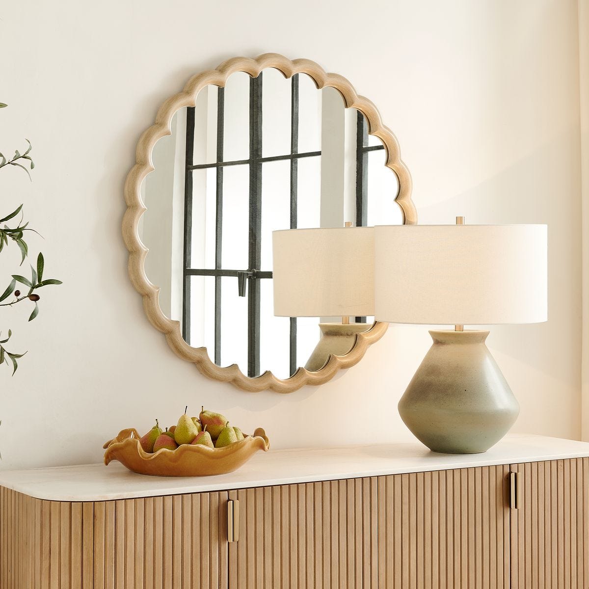 Scalloped Wood Burnished Ivory Mirror
