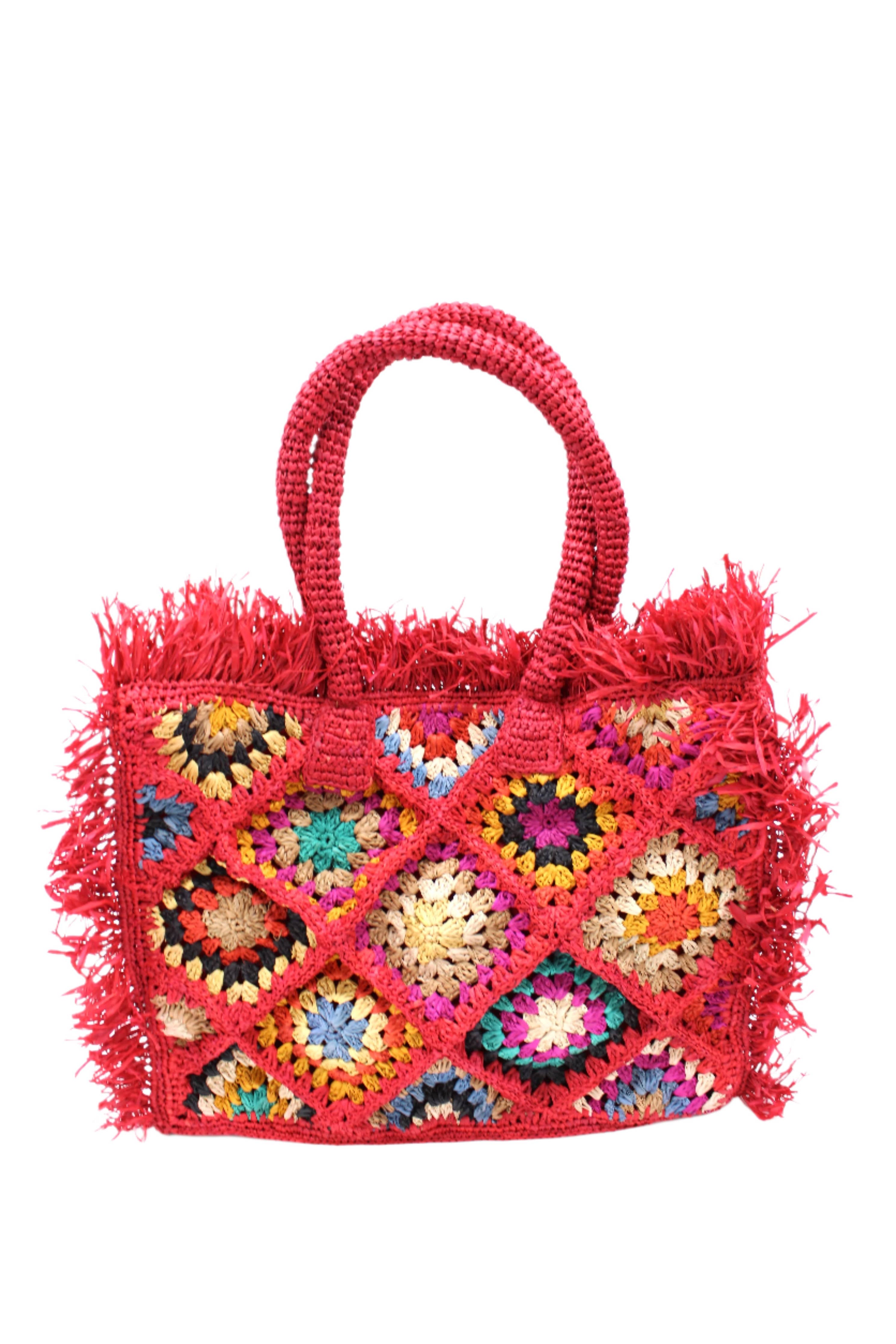 Leo Crochet Granny Square Pattern Handbag with Fringe Edge