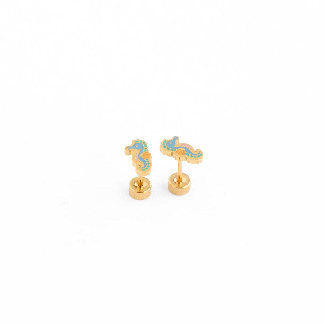Seahorse Stud Earrings - Hypoallergenic, Flat Back, Girl