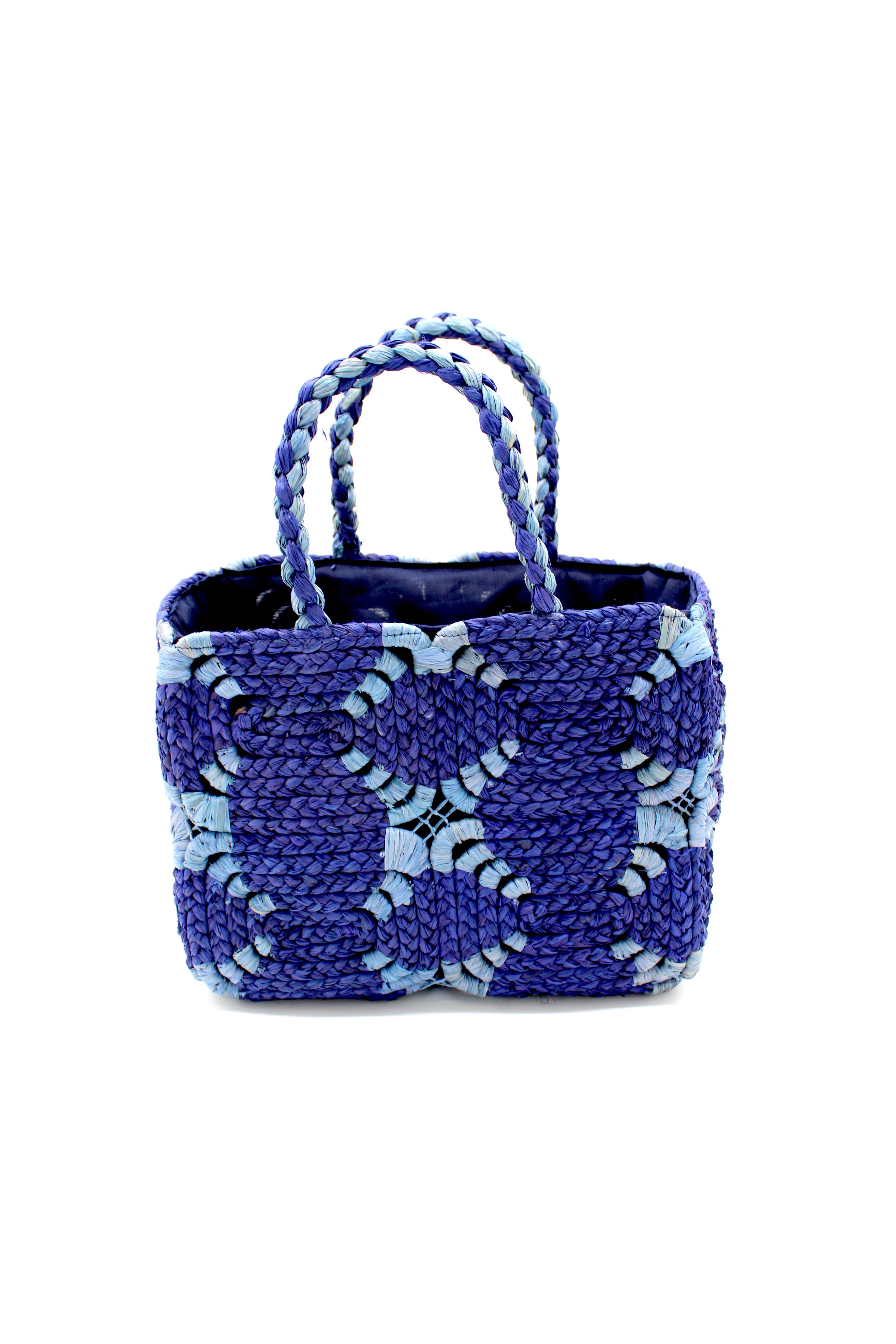 Gemma Crochet Disc Rectangle Straw Basket Handbag