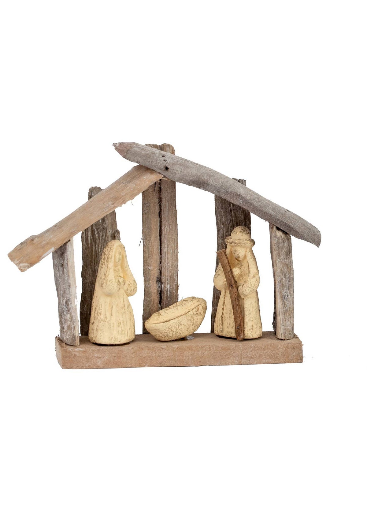 6" Driftwood Holy Family Scene (White Wash)