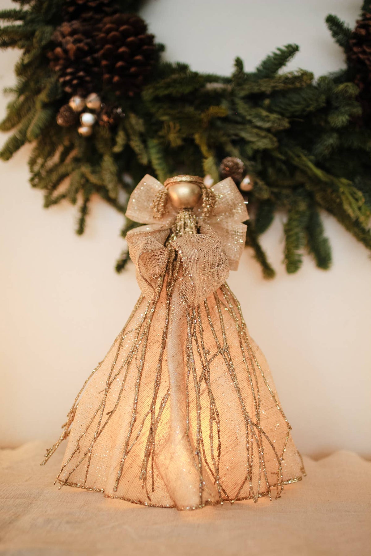 12" Sinamay Twig Angel Tree Topper Angel (Gold)