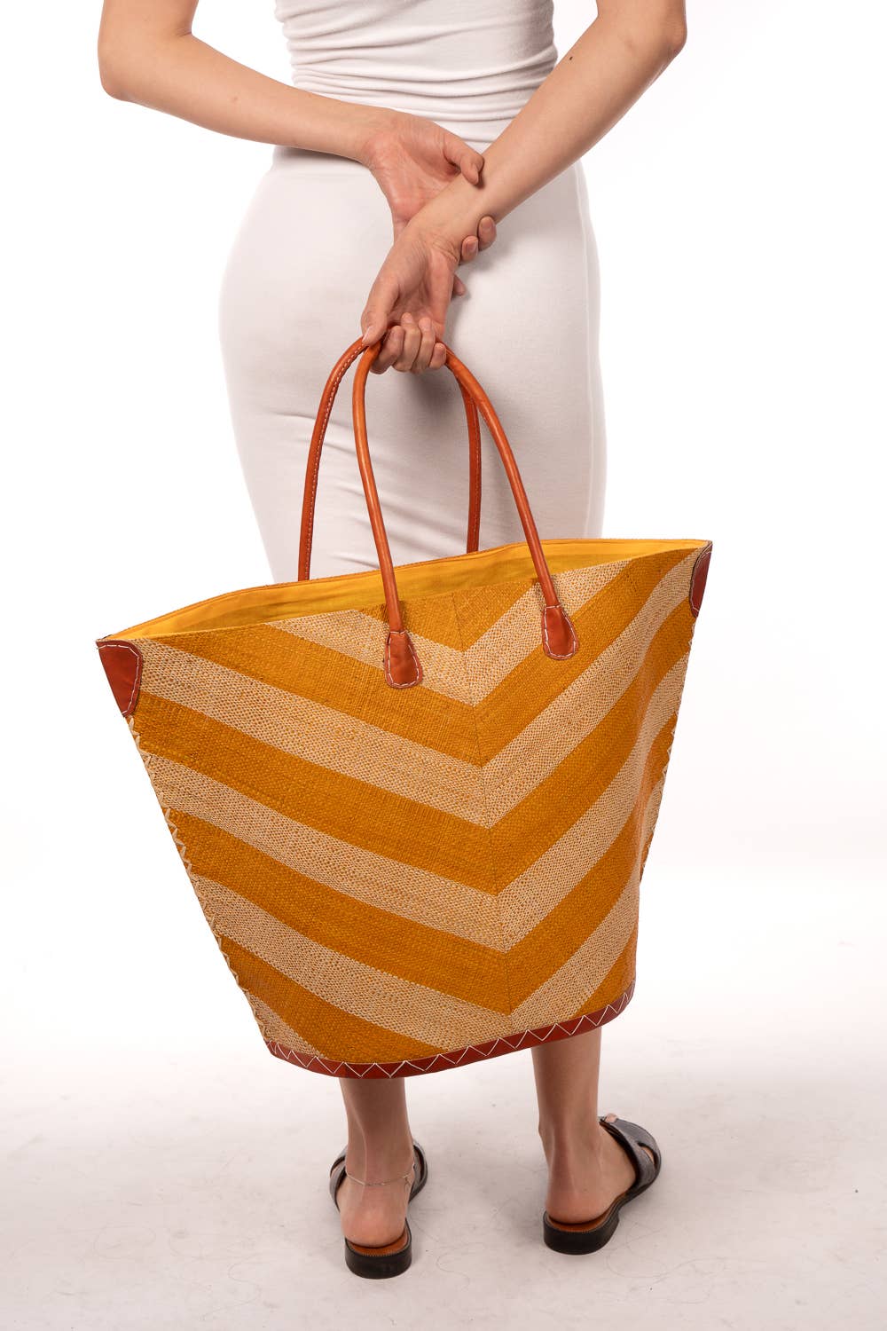 Santa Cruz Wide Stripe Chevron Large Straw Tote Bag