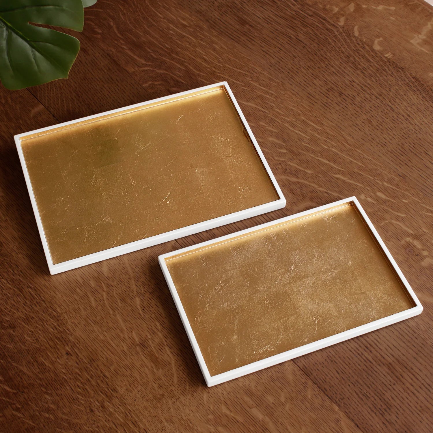 INDOCHINE Rectangle Lacquered Tray White and Gold