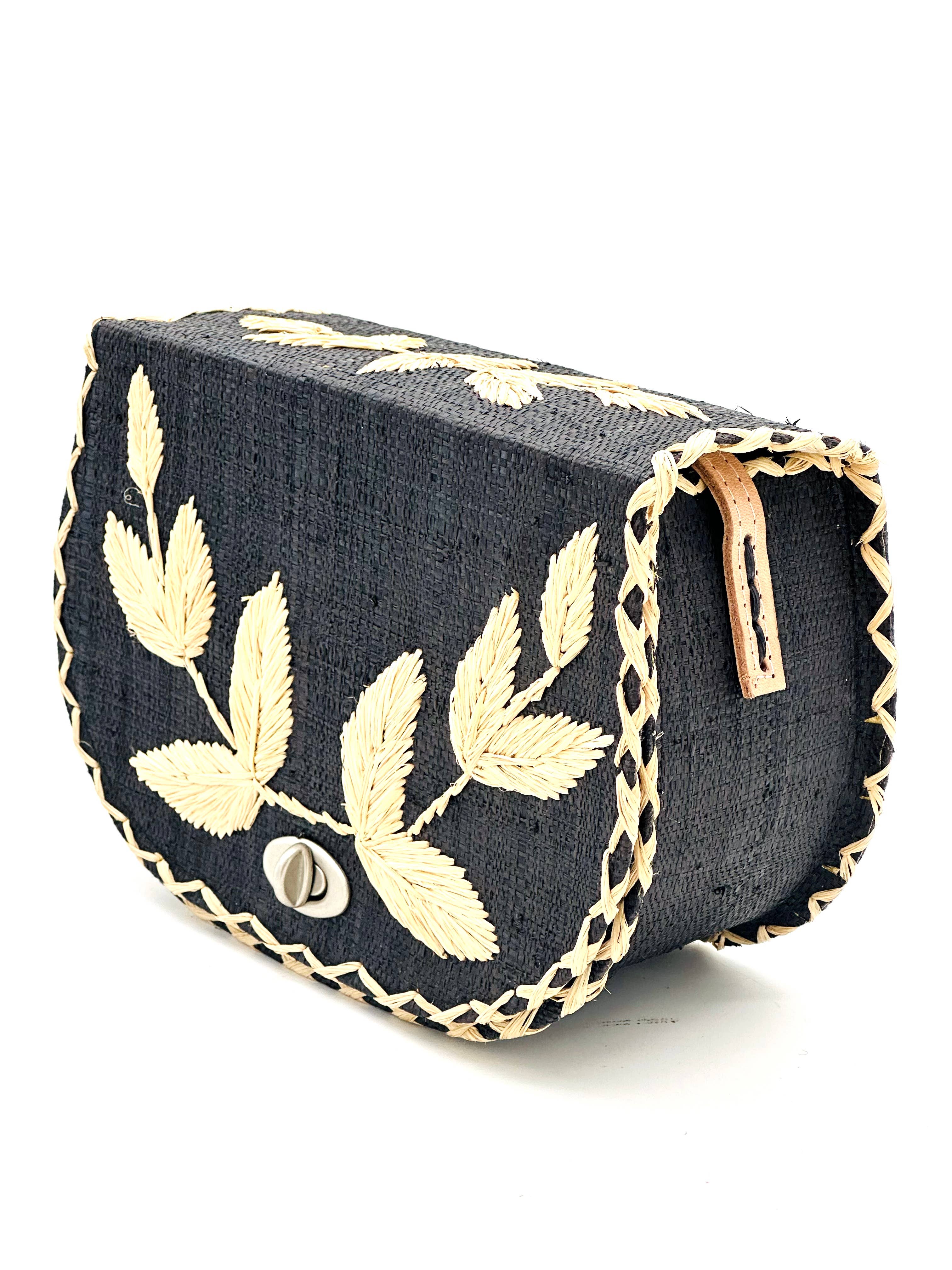70's Embroidered Vines Straw Crossbody Bag