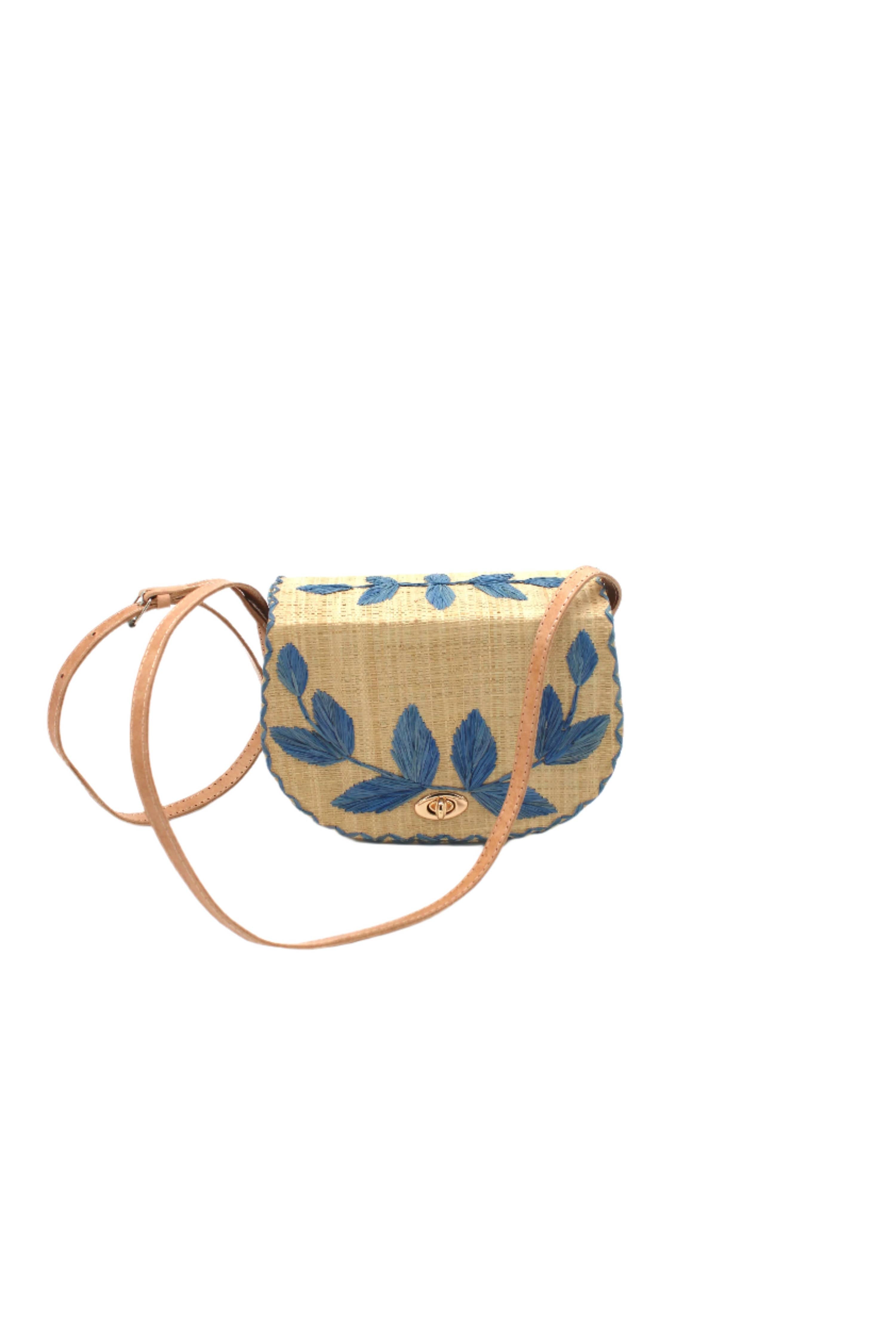 70's Embroidered Vines Straw Crossbody Bag